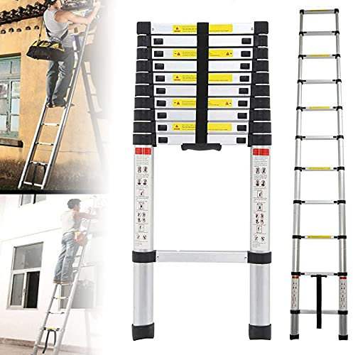 Aluminum Telescopic Extension Ladder 20Ft Extendable with Spring Load Locking Mechanism Non Slip 2.6m/8.5ft Lightweight and Durable for Home and Professional Use