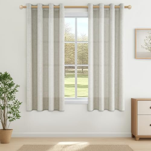 CUTEWIND Leinen Gardinen Kurz Fenster Wohnzimmer Modern 2er Set 160cm Lang, 140cm Breit, Vorhänge mit Ösen Halbtransparent Schlafzimmer, Vorhang Leinenoptik Landhausstil, Linen Curtains