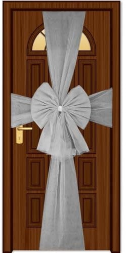 SHATCHI Christmas Door Bow Plata 7,5 m Diamante Gigante Arco Cubierta Puerta Delantera para Navidad, Boda, Baby Shower Exterior decoración del hogar, Organza, Plateado, Pack de 1