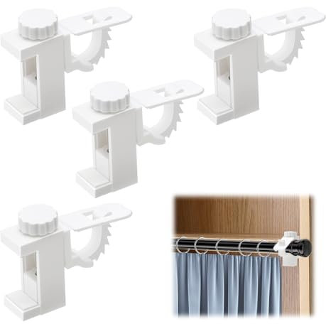 4 Pièces Support de Support de Pince Porte Rideaux Support Tringle Rideaux Réglables Supports pour Tringles à Rideau Support Fixation Tringle Rideau Pour Salon Bureau Chambre Armoire Penderie