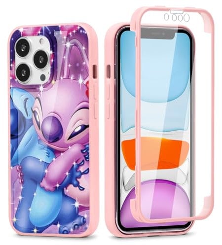 Omyzo Anime Case for iPhone 13 mini Case 5,4,360° Full Body Shockproof Protective Case with Built-in Screen Protector Silicone TPU Bumper Cute Kawaii Cartoon Funny Pattern Cover,Pink Fashion