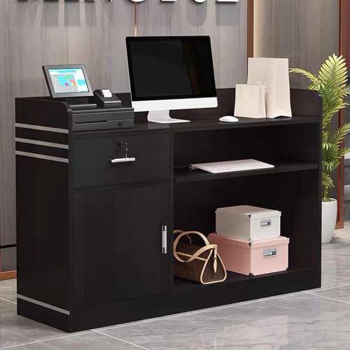 Moderner Empfangstresen mit Theke, Empfangstisch aus Holz, kleiner Vordertresen mit Stauraum, Kassentheke, Willkommensschalter, für Lobbys, Salons, Einzelhandel, Empfangsraum (schwarz, 80 cm