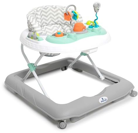 Toral Andador Bebes con Bandeja de Juegos y Altura Ajustable, Seguro Anticaídas, Correpasillos Bebe 1 Año, Tacata Bebe Ideal para Aprender a Caminar - Andador Bebe Modelo Sonajero Gris