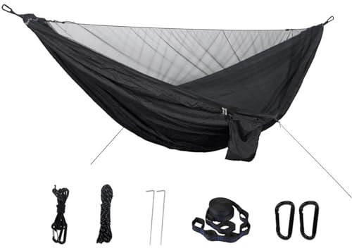 Hamac de Camping Hamac de Voyage Hamac moustiquaire pour Double Personne, Facile à Installer, 290x140cm, avec 2 Sangles d'arbre, Portable, pour Camping, Cour de Voyage(Black)