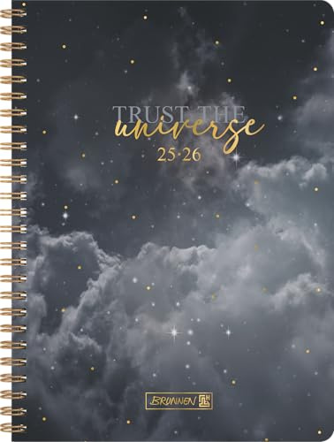 BRUNNEN Schülerkalender Style (2025/2026) Clouds, 2 Seiten = 1 Woche, A5, 160 Seiten, PP-Umschlag, grau
