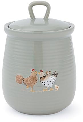 Cooksmart Hen House Lane Boîte de rangement en céramique | Bocal de rangement de cuisine de style rustique gris sauge | Accessoire de cuisine durable et élégant | Lavage à la main uniquement
