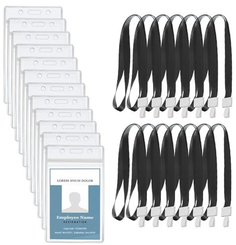 12 Pezzi Porta Badge Trasparente, 10,2 x 20,4cm Portatessere Impermeabile con Cordino, Portabadge In PVC per Lavoro, Fiera, Scuola (Verticale)