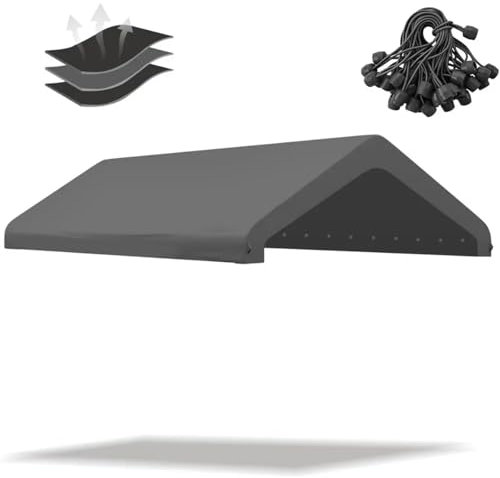 Ayztantine Garagenüberdachung 10x20FT Carport Replacement Canopy Top Cover, Garage Top Shelter Cover with Ball Bungees,Gray(Frame Not Include)
