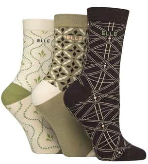 ELLE Women's Soft Cotton Socks - Plain, Striped and Patterned with Hand Linked Toes Multipack of 3 Pairs Size 4-8