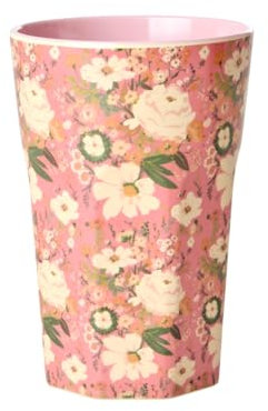 Rice Melamin Becher Groß - Blumen Pink - Kinderbecher Campingbecher Campinggeschirr Trinkbecher Melamingeschirr Bruchsicher BPA-frei 400ml