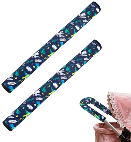 2-Pack Kinderwagen Griffbezug, Universal Stroller Handle Cover,Weiche Armlehnen-Abdeckung mit Rutschfestem Griff, Einfach zu Montieren für Kinderwagen, Gedrucktes Muster&Schwarz (Gedrucktes Muster)