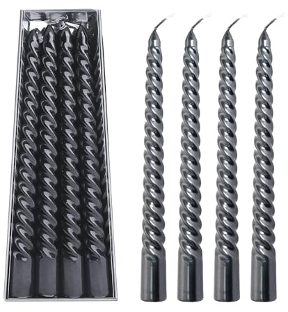 8 Stück Gedrehte Stabkerzen, Premium Spiralkerzen für Dinner & Dekoration, Lange Brenndauer, Tropffreie Kerzen Set für Tischdeko, Hochzeit, Weihnachten & Partys (Schwarz)
