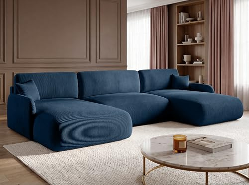 KP-Meble U-Form Wohnlandschaft mit Schlaffunktion 357x175 cm, Cordstoff – Großes Schlafsofa mit Bettkasten, Moderne Couch mit Stauraum NIVO (Poso 05)