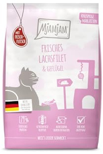 MjAMjAM - Premium Trockenfutter für Katzen - Knusprige Mahlzeiten - Frisches Lachsfilet & Geflügel, 1er Pack (1x1,5kg), getreidefrei