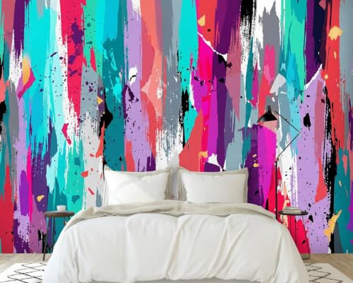 Fotomural - papel tapiz Abstracto Colorido Graffiti Habitación Juvenil Mural de Pared Moderno No Tejido Sala de Estar Dormitorio Habitación Infantil Decoración de Pared Motivo, 200cm x 140cm Póster -