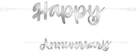 Unique Party 72607 Banner Happy Anniversary, silberfarbene Schrift, silber