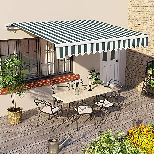Green Bay Green-White DIY Manual Patio Awning, Retractable Gazebo Outdoor Canopy, Garden Sun Shade - 3.5m x 2.5m