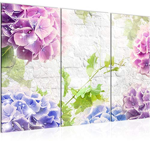 Runa Art Wandbilder Blumen Hortensien Bild XXL Wohnzimmer Schlafzimmer Bunt Ziegel 120 x 80 cm 3 Teilig 017531a