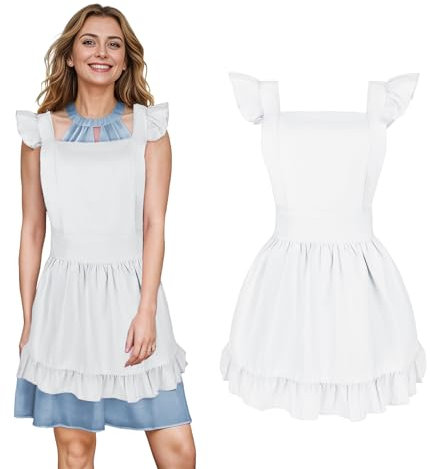 aspire Latzschürze Weiß Rüschen Retro Schürze White Pinafore für Cosplay Party
