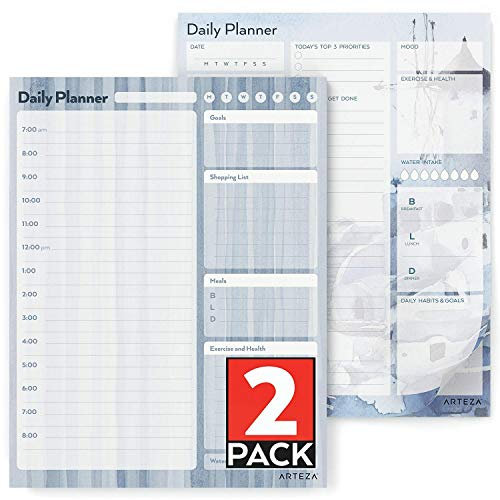 Arteza Tagesplaner, 21.6 x 27.9cm To-Do-Liste, 2er Pack jeweils 80 Blätter 100 g/m2, To-Do-Listen-Block für Prioritäten, Mahlzeiten, Aufgaben, Kalendertermine, Übungen, Erinnerungen