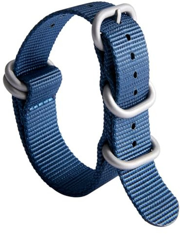BINLUN Uhrenarmband Nylon Dickes G10 Premium Ballistic Ersatz Armband Mehrfarbige Bänder für Herren Damen mit Heavy Duty 5 Ringe(20mm, Blaues Band Silber Schnalle)