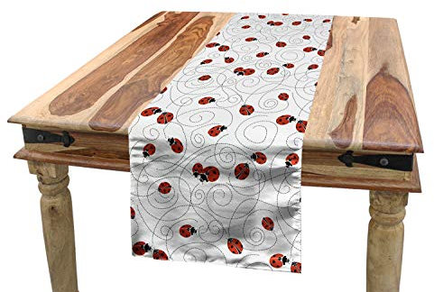 ABAKUHAUS Marienkäfer Tischläufer, Bugs Eine gestrichelte Spirals, Esszimmer Küche Rechteckiger Dekorativer Tischläufer, 40 x 225 cm, Schwarz