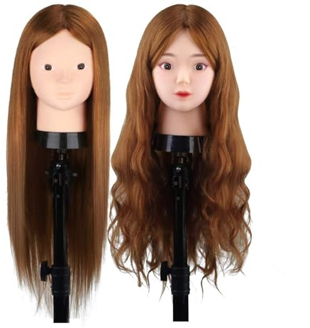 MYSWEETY 20 Zoll 50% Echthaar Frisierkopf, mit Halter & DIY Haarzubehör Styling Set