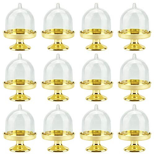 CODIRATO 12 Pezzi Mini Alzata per Torta Supporto per Cupcake con Coperchio a Cupola per Cioccolato, Formaggio, Macaron di Cocco, Palline di Rum (5*8CM, Base Dorata)