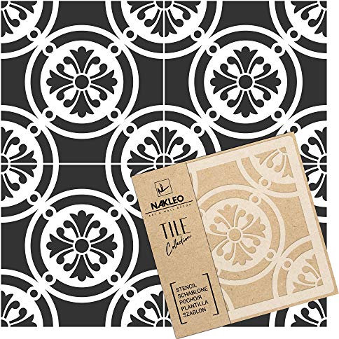 NAKLEO Fliesen Schablone zum Malen 15x15 cm, Lagoa Spanische Maurische Blume Marokkanisch, Kunststoff Wiederverwendbare Bodenschablone DIY, Holz Möbel Wand Dekoration - Terrakotta