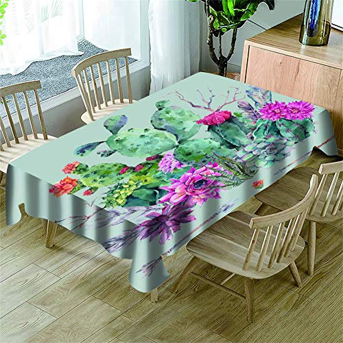 Morbuy Tovaglie Antimacchia Rettangolare, 3D Pianta Stampa Tovaglia Idrorepellente Resistente All'olio Copritavolo per Decorative Cucina Giardino Compleanno (Pianta Cactus,140x180cm)