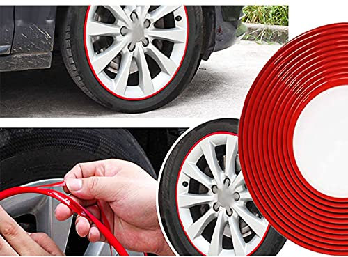CARALL Profilo Rosso Adesivo Decorativo Per Cerchi Auto Moto, Striscia Adesiva Resistente, Rotolo da 8 Metri