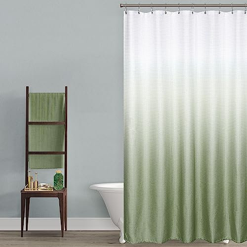 Mrs.Naturall Duschvorhang aus Ombré-Stoff, Boho-Duschvorhang für Badezimmer, Set mit Haken, Hellgrün und Weiß, 183 cm, Salbeigrün