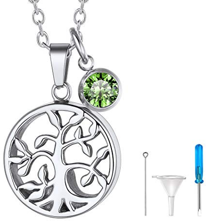 Richsteel Porta Cenizas Perro Humana Colgante para Meter Cenizas Barra Arbol de Vida Resistente al Agua (Acero Inoxidable Color Platino)