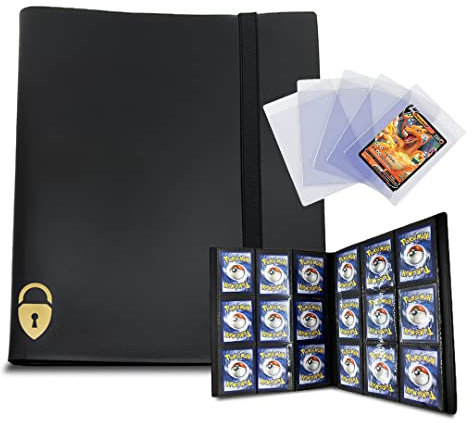 Classeur Carte Pokemon - Album 360 Pochettes -100 Pochettes Sleeves pour Les Meilleures Cartes à Collectionner - 9 rangements par Page - Cartes Pokémon-Marvel-Magic-Range-Carte Anti-Chute, Noir