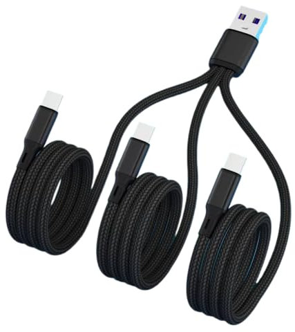 GIMIRO Multi-use 3 in 1 Type C Charging USB Cables Fast Charge Data Transfer [ 120CM ] Each Branch Charge Cable - Best for Office Game Travel Car Home (Black-CCC)