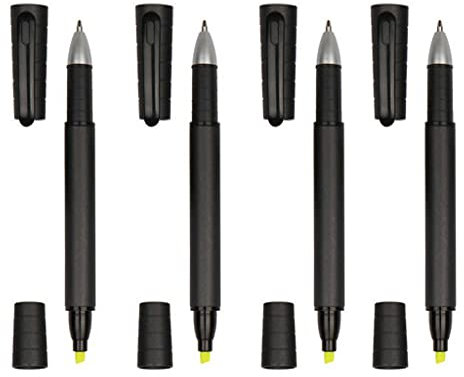 Ewbob Penne a Sfera Pennarello Portatile 2-in-1 Pennarello a Punta Gialla Fluorescente Punta a Scalpello Nero Pennino a Pallottola Evidenziatore Scelta per Adulti