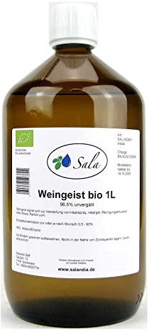 Sala Weingeist Ethanol Alkohol 96,5% unvergällt bio1 L 1000 ml Glasflasche