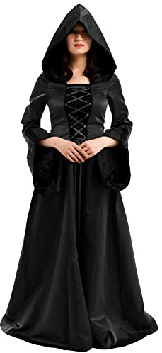 BLESSUME Mittelalterlich Kleid Mit Kapuze Gothic Damen Renaissance Costume