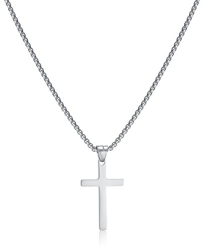 AFSTALR Men's Cross Necklace, Gold/Silver Chain with Cross Pendant, Christianity Jewellery, Stainless Steel