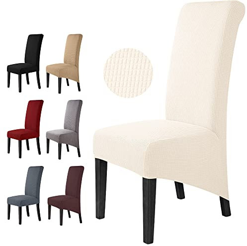 Stuhlhussen 2 Stück Stuhlbezüge Stretch Stuhlbezug Elastische Spandex XL Stuhlhussen Universal Stretchhusse Abnehmbare Waschbar Stuhlbezug für Hotel ,große Esszimmerstühle (2 Stück,Cremeweiß)-XL
