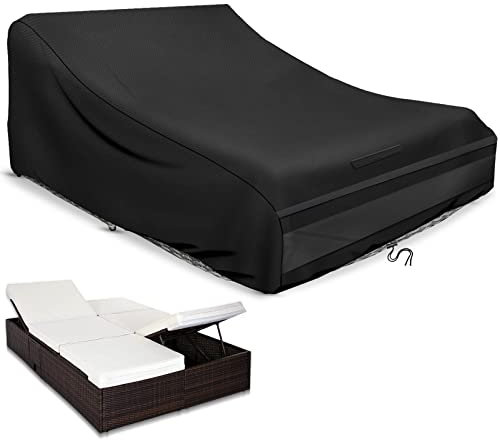 Sonnenliege Abdeckung 2 Personen 200×120×90cm, 420D Abdeckhaube Doppelliege Outdoor Wasserdicht, Doppel Sonnenliege Relaxliege Garten Gartenliege Schutzhülle, Winddicht, UV-Beständiges