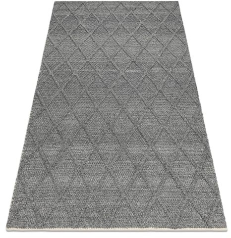 rugsx Wollteppich TAHAR 99001K anthrazit, handgewebt Teppich für Wohnzimmer, Schlafzimmer, Schlinge, Rauten, Boho 120x180 cm