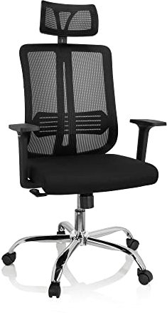 hjh OFFICE 719221 Bürostuhl ZH 200 Drehstuhl mit ergonomischer Rückenlehne, Kopfstütze verstellbar, Stoff/Netzstoff Schwarz