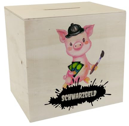 Schwarzgeld Spardose aus Holz mit Schweinchen Motiv tolle Sparbüchse für alle die Ihr Schwarzgeld gerne sparen möchten Schweinchen Schwein Schwarzgeld Schwarzarbeit