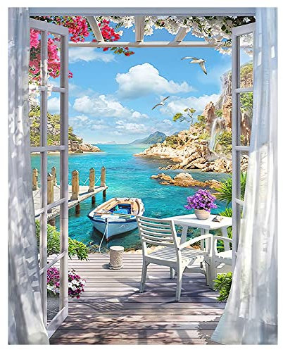Jigspsyzh Peinture par numéros Paysage adulte - Kit de bricolage pour adultes - Toile 40 x 50 cm avec peinture et pinceau - Cadeaux et décorations de peinture