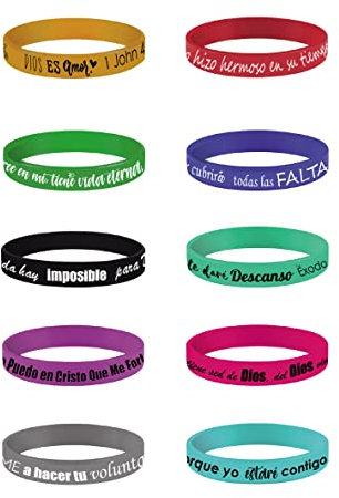 1step2dream Pulseras de Goma Motivacionales en Español Con Citas Inspiradoras - Silicona 12 x 202 mm Para Hombres, Mujeres y Adolescentes, Unisex Para Adultos, 10