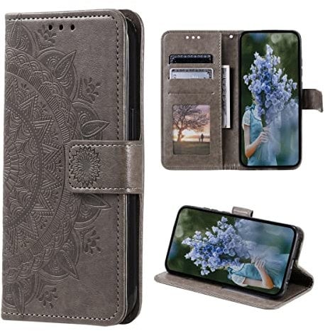 CoverKingz Handytasche kompatibel mit Samsung Galaxy S23 Ultra - Handy Case mit Kartenfach Handyhülle - Flipcase klappbar Motiv Mandala Grau