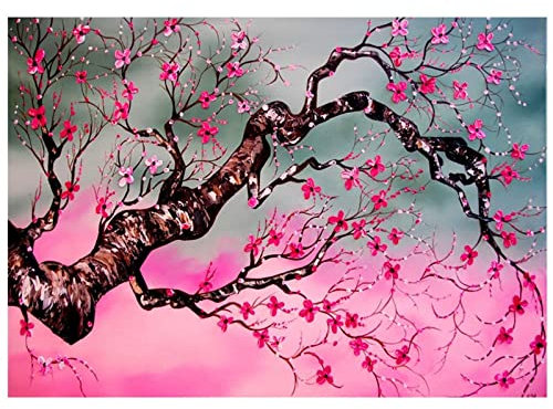 5D Diamond Painting, DIY Kinder Diamant Painting Bilder, Kirschbäume Erwachsene Vollbohrer Diamant Malerei Cross Stickerei Malerei Kits, für Home Wand Deco Geschenk 80x100cm T-1042