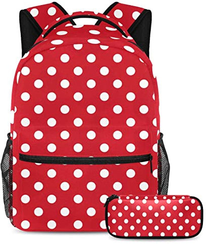 TBOUOBT Reiserucksack-Set, leichter Laptop-Rucksack für Damen und Herren,Modernes Muster der roten weißen Punkte