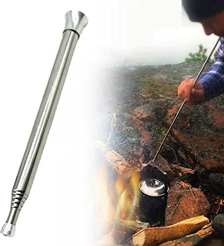 Blow Fire Tube, Taschen-Feuerbalg, Teleskop Schlag Feuerrohr, Zusammenklappbares Gebläserohr, Edelstahl-Feuerbalgrohr, Outdoor-Feuerrohr, Lagerfeuer-Gebläserohr für Outdoor, Wandern, Camping, Picknick